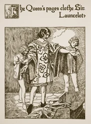 Die Pagen der Königin kleiden Sir Launcelot, Illustration aus 